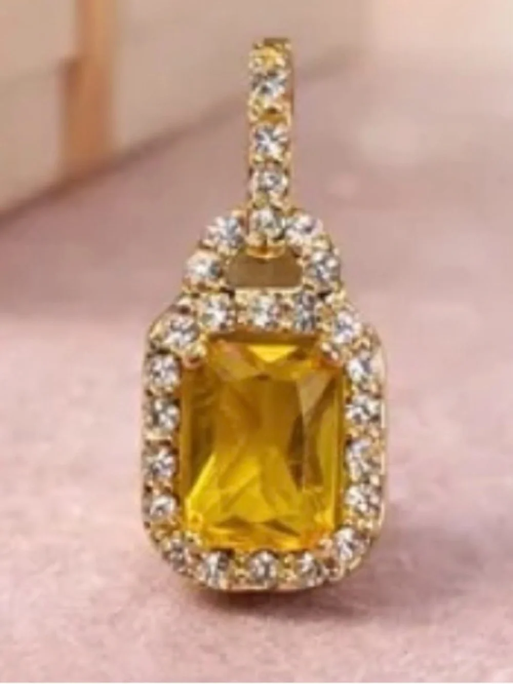 Rectangular Yellow Citrine CZ Gemstone Pendant & 18” Gold Plated Chain